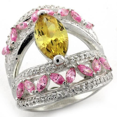 LOAS1101 - 925 Sterling Silver Ring High-Polished Women AAA Grade CZ Citrine