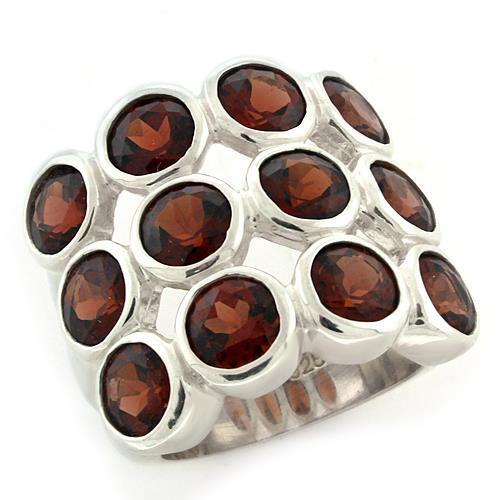 LOAS1120 - 925 Sterling Silver Ring High-Polished Women Semi-Precious Garnet