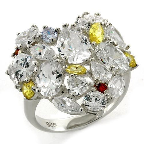 LOAS1129 - 925 Sterling Silver Ring High-Polished Women AAA Grade CZ Multi Color