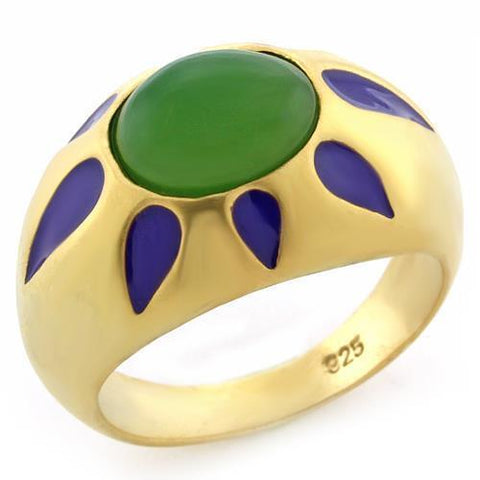 LOAS1131 - 925 Sterling Silver Ring Matte Gold Women Synthetic Emerald