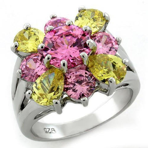 LOAS1138 - 925 Sterling Silver Ring Rhodium Women AAA Grade CZ Multi Color