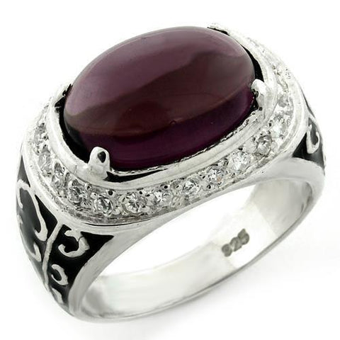 LOAS1148 - 925 Sterling Silver Ring High-Polished Women Synthetic Amethyst