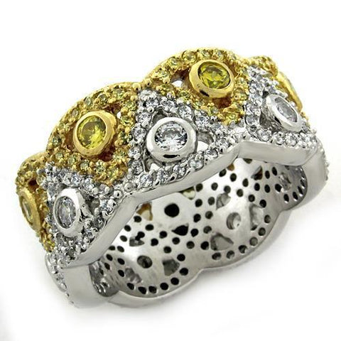 LOAS1151 - 925 Sterling Silver Ring Gold+Rhodium Women AAA Grade CZ Multi Color