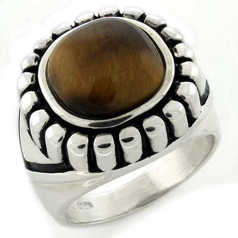 LOAS1155 - 925 Sterling Silver Ring High-Polished Women Synthetic Brown