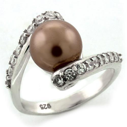 LOAS1162 - 925 Sterling Silver Ring High-Polished Women Synthetic Rose