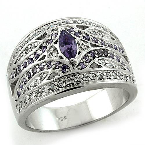 LOAS1186 - 925 Sterling Silver Ring Rhodium Women AAA Grade CZ Amethyst
