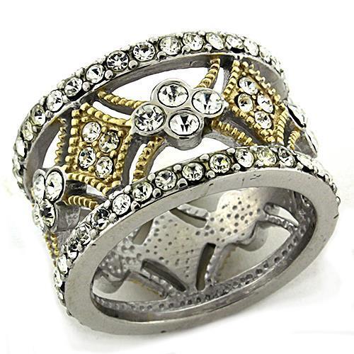 LOAS1193 - 925 Sterling Silver Ring Gold+Rhodium Women Top Grade Crystal Clear