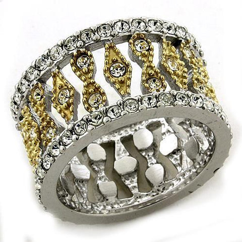LOAS1194 - 925 Sterling Silver Ring Gold+Rhodium Women Top Grade Crystal Clear