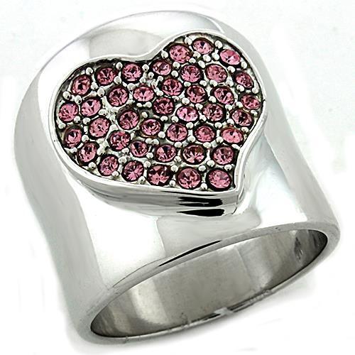 LOAS1196 - 925 Sterling Silver Ring Rhodium Women Top Grade Crystal Rose