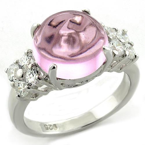 LOAS1206 - 925 Sterling Silver Ring High-Polished Women Synthetic Light Rose