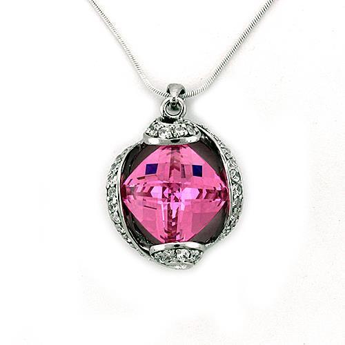 LOAS1318 - 925 Sterling Silver Chain Pendant Rhodium Women AAA Grade CZ Rose