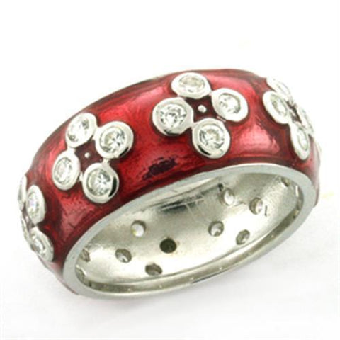 LOAS728 - Rhodium 925 Sterling Silver Ring with Epoxy  in Rose