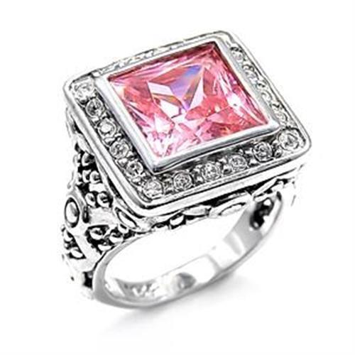 LOAS758 - 925 Sterling Silver Ring Rhodium Women AAA Grade CZ Rose