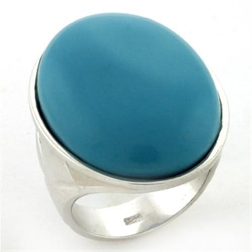 LOAS760 - 925 Sterling Silver Ring Rhodium Women Synthetic Turquoise