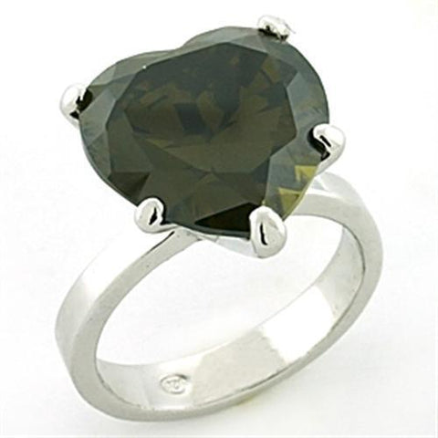 LOAS766 - 925 Sterling Silver Ring Rhodium Women AAA Grade CZ Olivine color