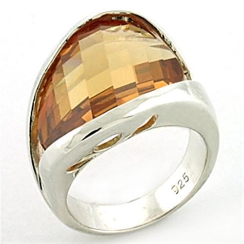 LOAS775 - 925 Sterling Silver Ring Rhodium Women AAA Grade CZ Champagne