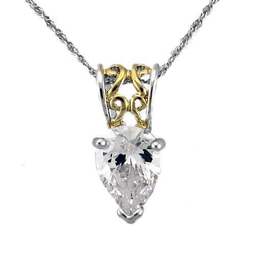 LOAS783 - 925 Sterling Silver Chain Pendant Reverse Two-Tone Women AAA Grade CZ Clear
