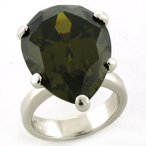 LOAS821 - 925 Sterling Silver Ring Rhodium Women AAA Grade CZ Olivine color