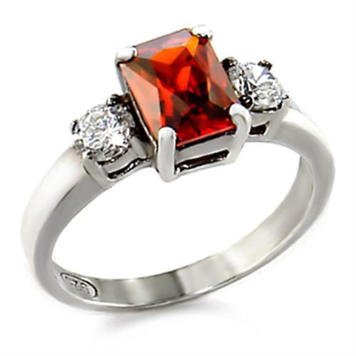 LOAS826 - 925 Sterling Silver Ring High-Polished Women AAA Grade CZ Garnet