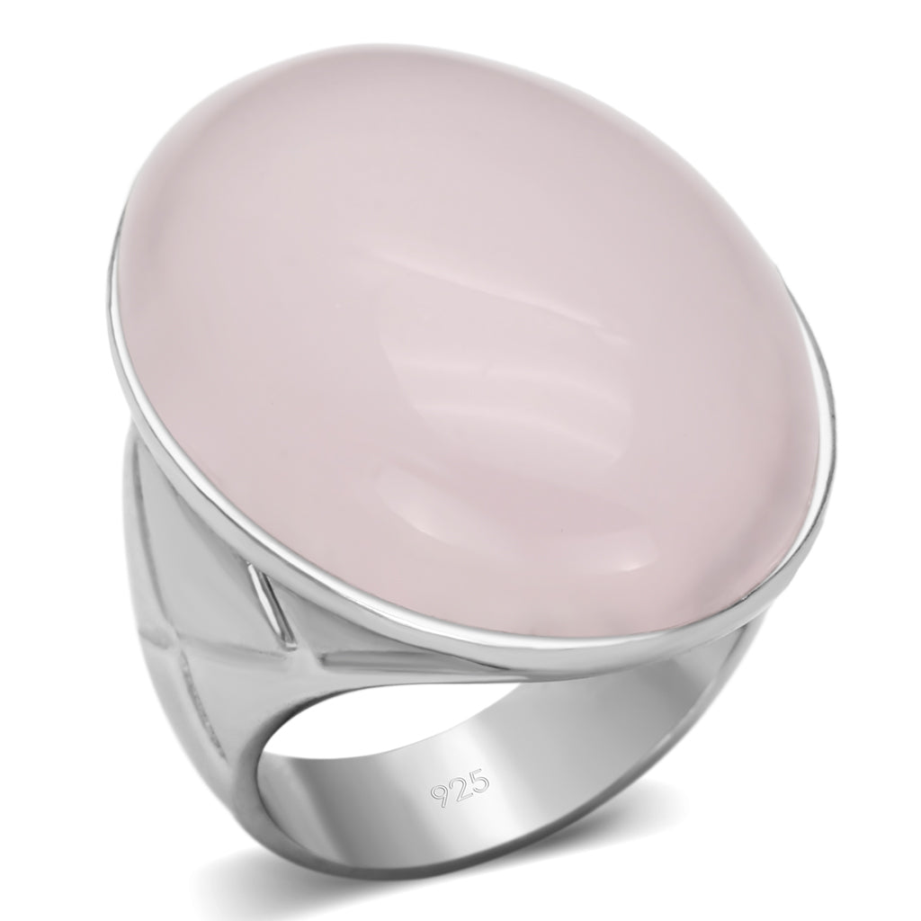 LOAS865 - 925 Sterling Silver Ring Rhodium Women Precious Stone Light Rose