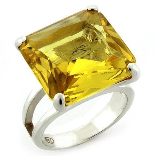 LOAS871 - 925 Sterling Silver Ring High-Polished Women AAA Grade CZ Citrine