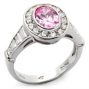 LOS044 - 925 Sterling Silver Ring Rhodium Women AAA Grade CZ Rose