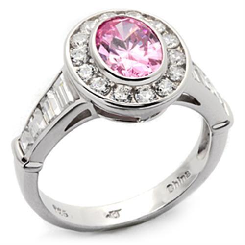 LOS044 - 925 Sterling Silver Ring Rhodium Women AAA Grade CZ Rose