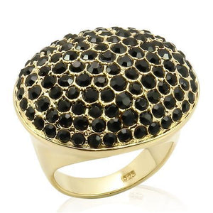LOS207 - 925 Sterling Silver Ring Gold Women Top Grade Crystal Jet