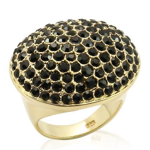 LOS207 - 925 Sterling Silver Ring Gold Women Top Grade Crystal Jet