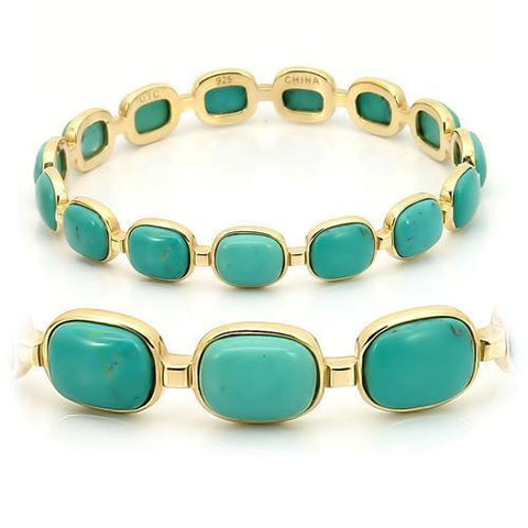 LOS242 - 925 Sterling Silver Bangle Matte Gold Women Semi-Precious Emerald