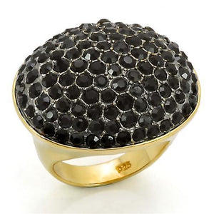 LOS300 - 925 Sterling Silver Ring Gold+Ruthenium Women Top Grade Crystal Jet