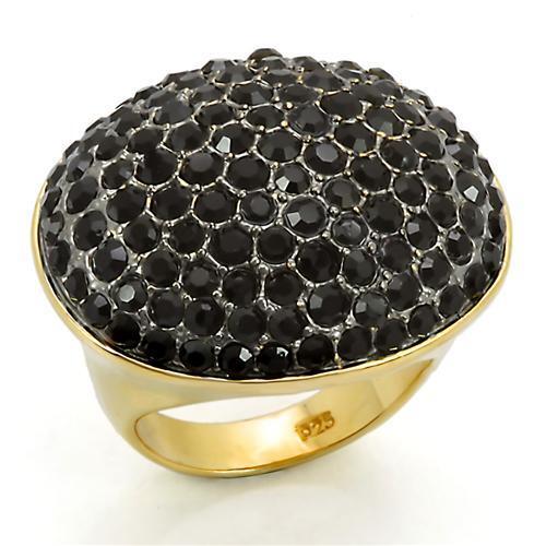 LOS300 - 925 Sterling Silver Ring Gold+Ruthenium Women Top Grade Crystal Jet