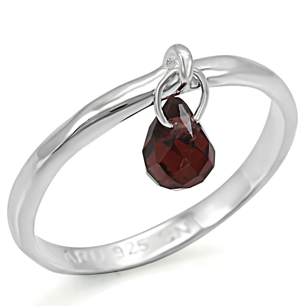 LOS320 - 925 Sterling Silver Ring Silver Women Genuine Stone Garnet