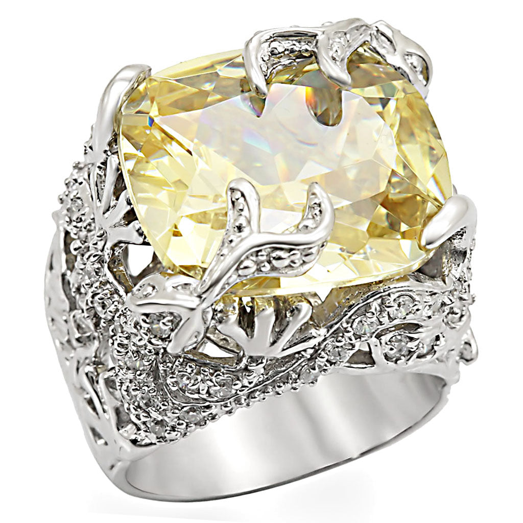 LOS335 - 925 Sterling Silver Ring Rhodium Women AAA Grade CZ Citrine Yellow