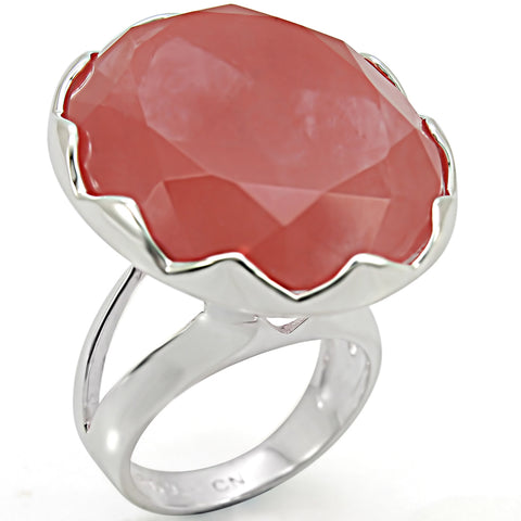 LOS388 - 925 Sterling Silver Ring Silver Women Synthetic Light Peach