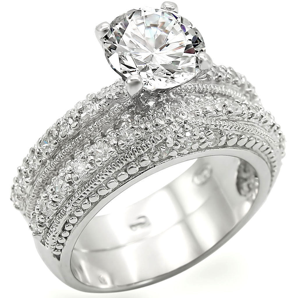 LOS400 - 925 Sterling Silver Ring Rhodium Women AAA Grade CZ Clear
