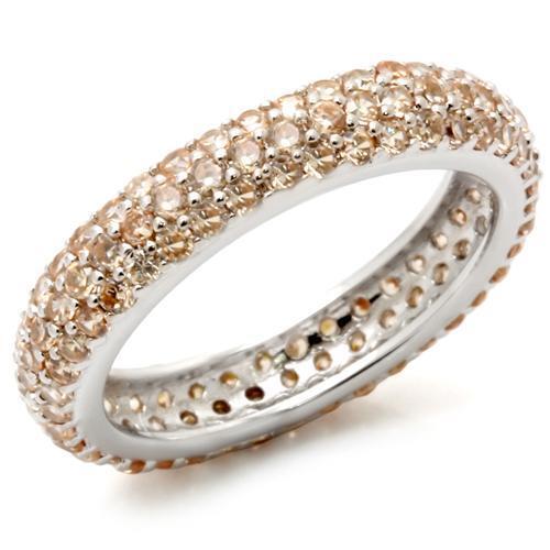 LOS403 - 925 Sterling Silver Ring Rhodium Women AAA Grade CZ Champagne