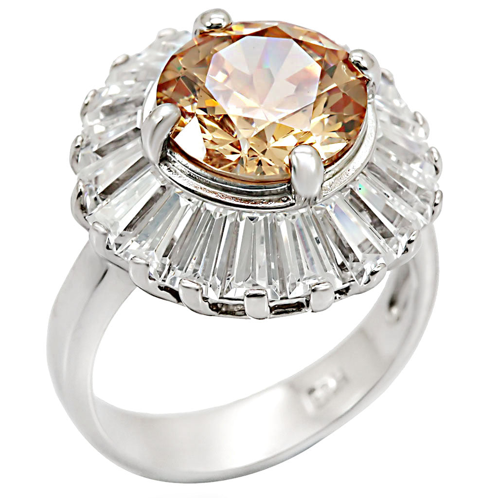 LOS412 - 925 Sterling Silver Ring Rhodium Women AAA Grade CZ Champagne