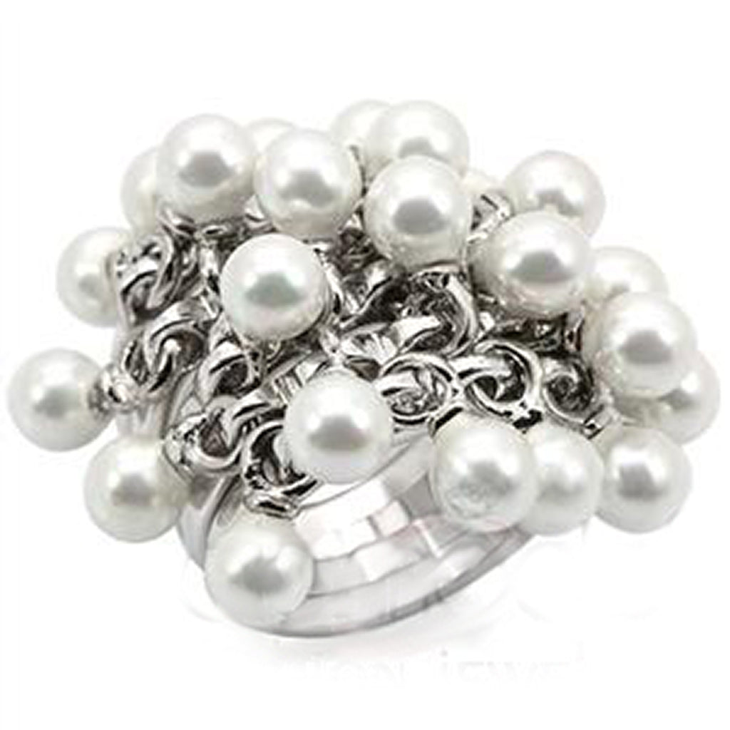 LOS447 - 925 Sterling Silver Ring Rhodium Women Synthetic White