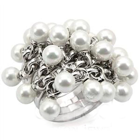LOS447 - 925 Sterling Silver Ring Rhodium Women Synthetic White