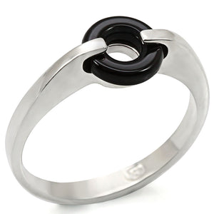 LOS456 - 925 Sterling Silver Ring Silver Women Semi-Precious Jet