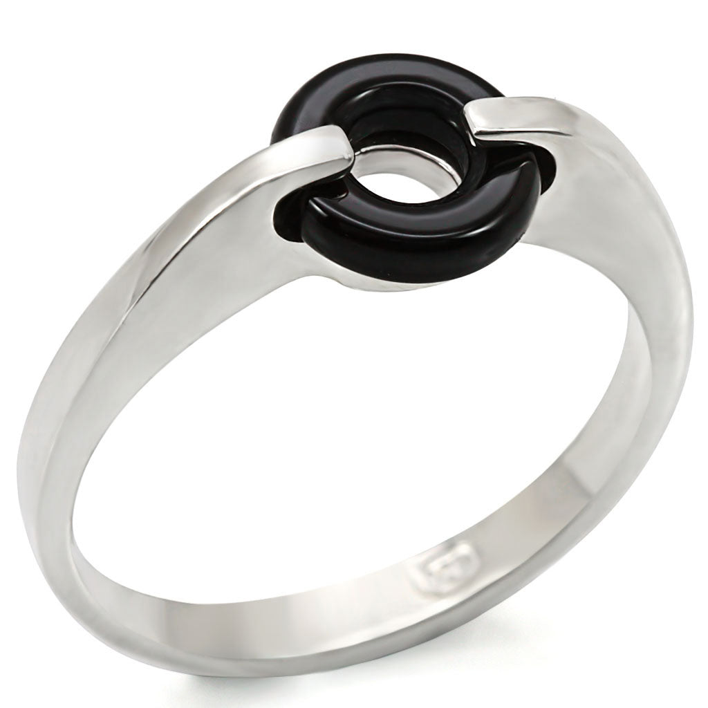 LOS456 - 925 Sterling Silver Ring Silver Women Semi-Precious Jet