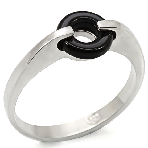 LOS456 - 925 Sterling Silver Ring Silver Women Semi-Precious Jet