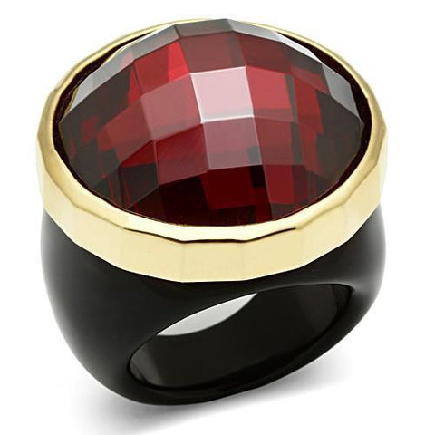 LOS525 - Gold 925 Sterling Silver Ring with AAA Grade CZ  in Garnet