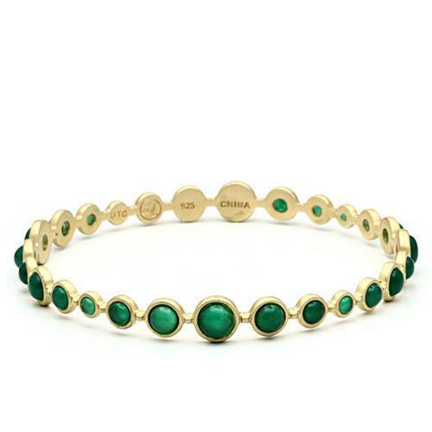 LOS550 - 925 Sterling Silver Bangle Matte Gold Women Semi-Precious Emerald