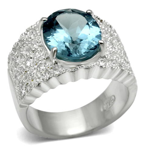LOS551 - 925 Sterling Silver Ring Silver Women Synthetic Sea Blue