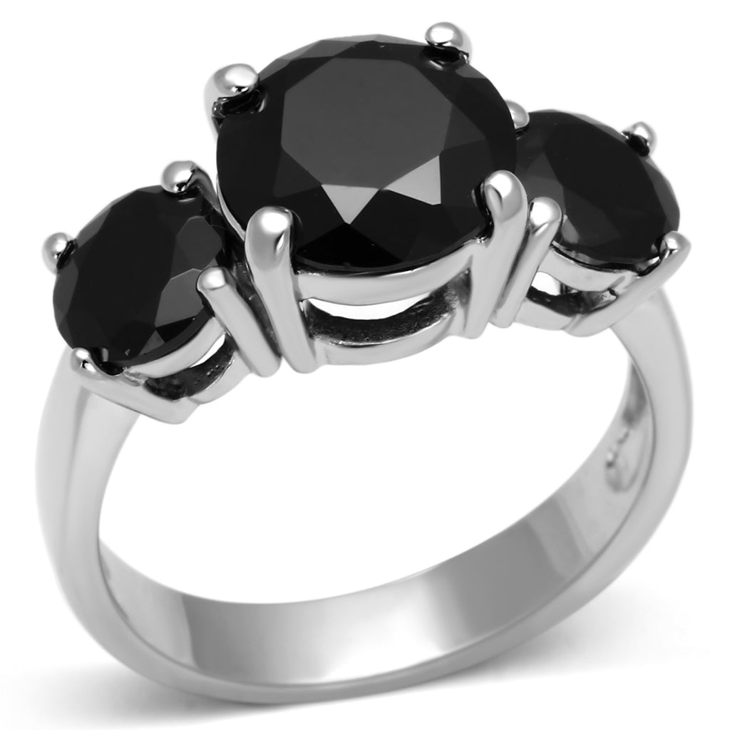 LOS554 - 925 Sterling Silver Ring Rhodium Women AAA Grade CZ Jet