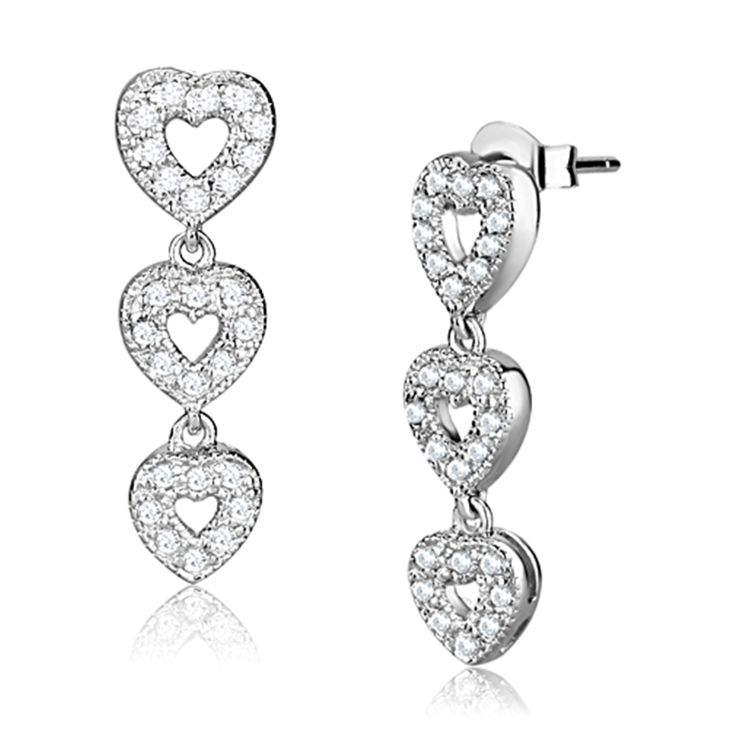 LOS722 - 925 Sterling Silver Earrings Rhodium Women AAA Grade CZ Clear