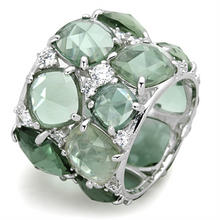 LOS764 - 925 Sterling Silver Ring Rhodium Women Synthetic Emerald