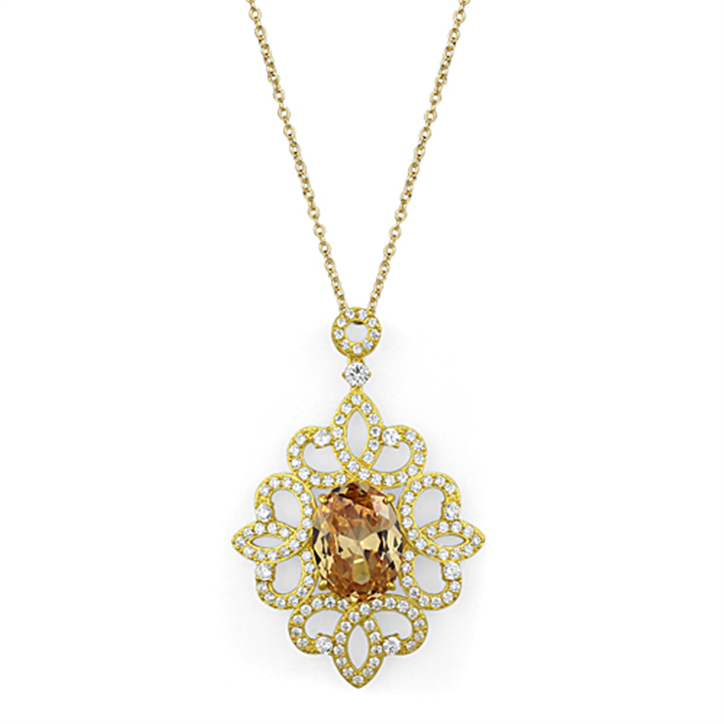 LOS784 - 925 Sterling Silver Chain Pendant Gold Women AAA Grade CZ Champagne
